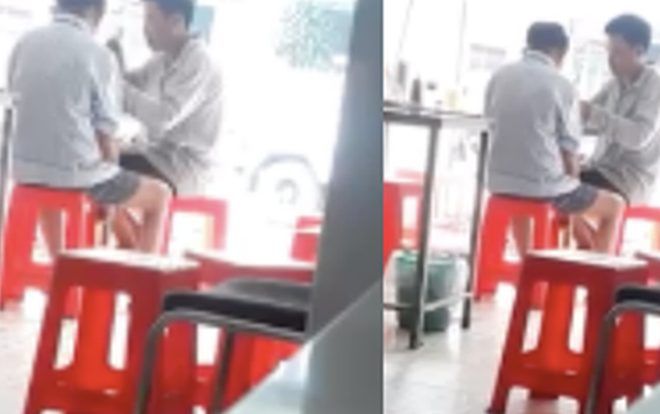 Nghẹn ngào hình ảnh con trai lam lũ đút từng thìa bún, động viên cha ráng ăn thêm miếng nữa