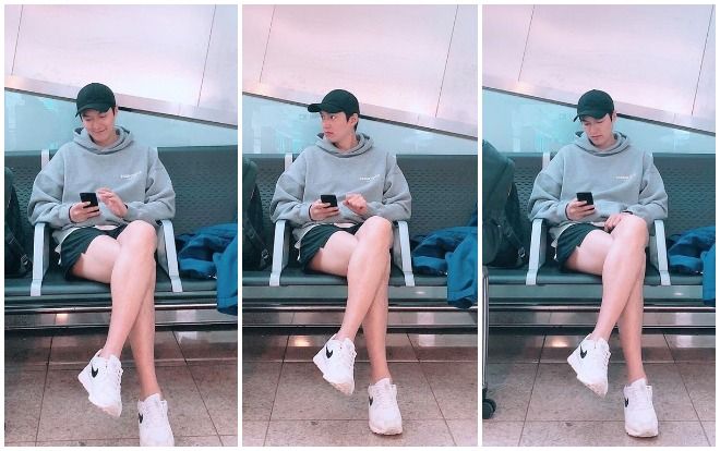 Chỉ là ngồi chờ ở sân bay Lee Min Ho vẫn khiến khối chị em phải ghen tỵ vì đôi chân dài cực phẩm vừa trắng vừa thon của mình