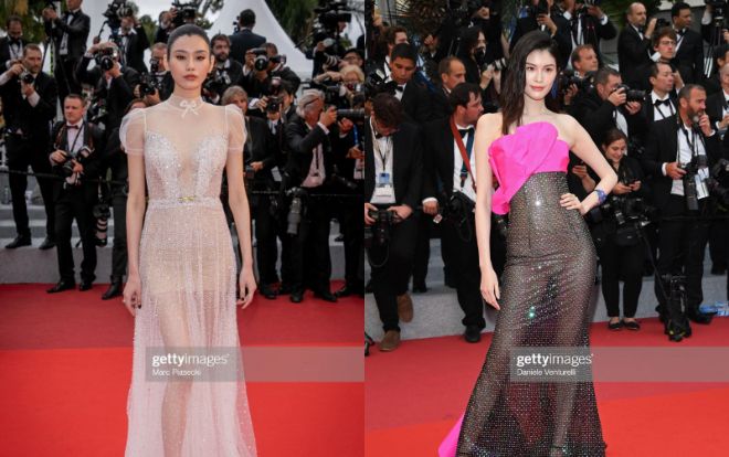 Hai thiên thần nội y hàng đầu xứ Trung mặc váy trong suốt trên thảm đỏ Cannes 2019