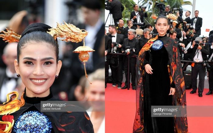 Cư dân mạng khen chê trái chiều khi Trương Thị May đem áo choàng rồng lên thảm đỏ Cannes