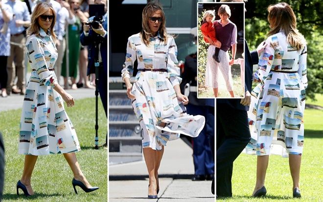 Khoảnh khắc váy của bà Trump bị thổi bay trong gió khiến báo Anh liên tưởng tới bức ảnh nổi tiếng chụp Công nương Diana