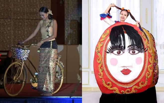 Cười bò với trang phục dân tộc lấy cảm hứng từ xe đạp của thí sinh Hoa hậu Hoàn vũ Myanmar 2019