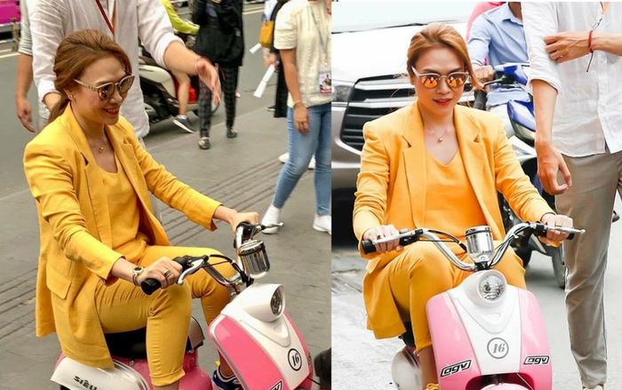 Mỹ Tâm diện đồ nổi bật đi xe điện nhưng sự chú ý lại nằm ở món đồ 'ông già' này