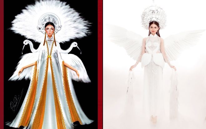 Trang phục dân tộc dành cho Hoàng Thùy bị tố 'đạo nhái' ý tưởng từ bộ của Á hậu Thùy Dung