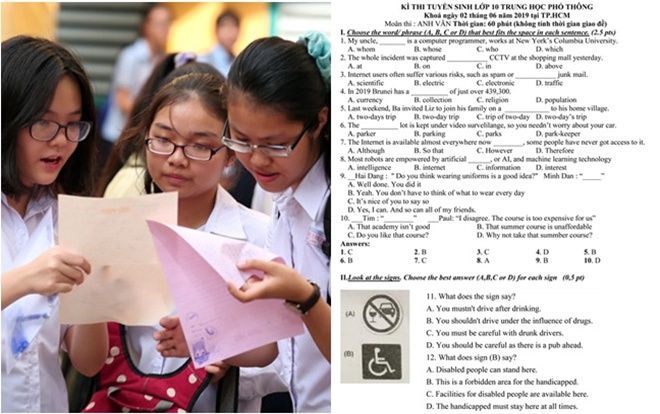 Đề thi và gợi ý lời giải môn Ngoại ngữ vào lớp 10 ở TP HCM