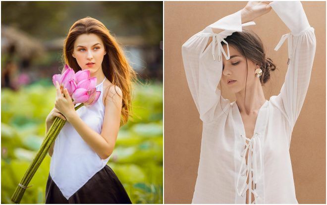 Cận cảnh vẻ đẹp siêu thần thái của mẫu Tây mặc áo dài chụp ảnh bên hồ sen đang gây sốt MXH