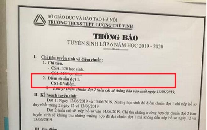 Trường THCS và THPT Lương Thế Vinh thay đổi điểm chuẩn phút chót khiến học sinh khóc ròng, từ đậu thành trượt sau 1 đêm
