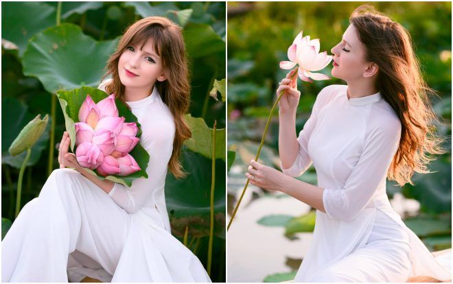 Lại có thêm một hotgirl 9X người Ukraine 'chinh phục' áo dài trắng và hồ sen, nhận về hơn 20 nghìn lượt thích