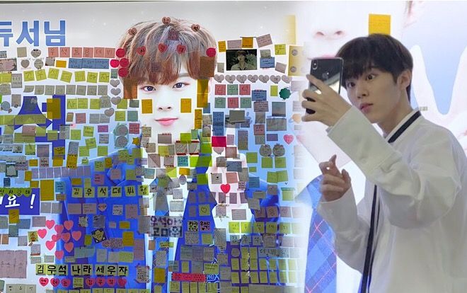 'Produce X 101': Kim Woo Seok ngạc nhiên trước hàng nghìn lời nhắn trên ảnh quảng cáo, tặng fan 1 thùng kèo mút