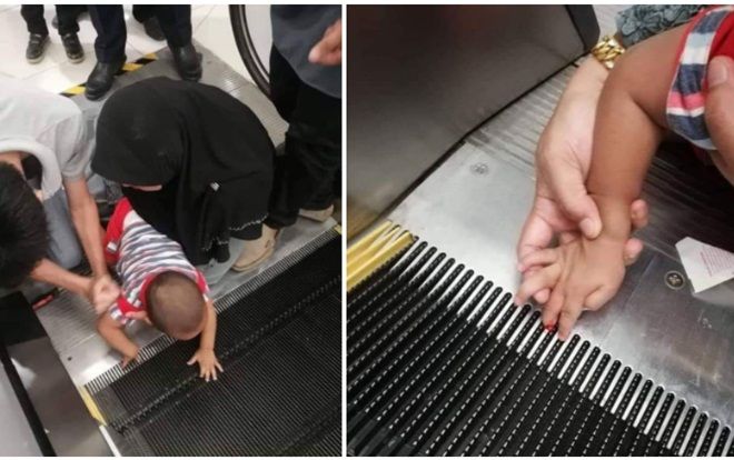 Hãi hùng cảnh bé trai kẹt ngón tay trong thang cuốn khi đi cùng mẹ