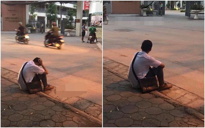 Bức ảnh nam sinh ôm đầu ngồi bên vệ đường, không dám về nhà vì thi không tốt khiến người ta xót xa