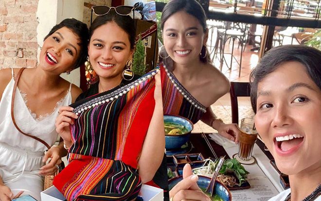 Diện trang phục Ê-đê, người đẹp 'thủy thủ mặt trăng' vui vẻ bên hoa hậu đẹp nhất thế giới - H'Hen Niê