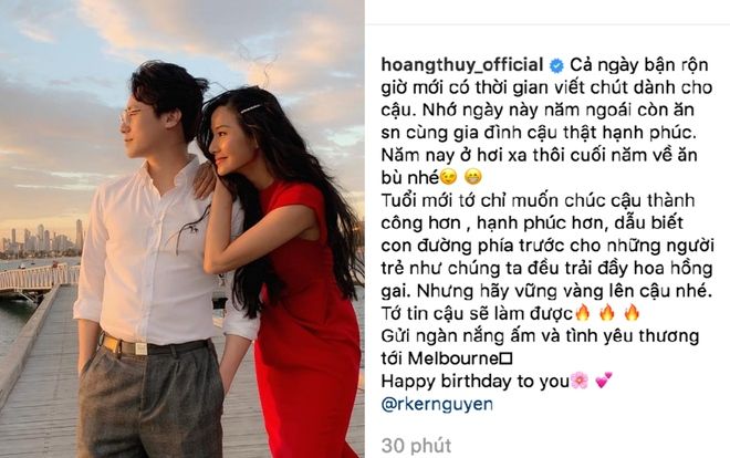 Đăng ảnh tựa vai nhau ngắm hoàng hôn, Hoàng Thuỳ muốn gửi ngàn yêu thương đến Rocker Nguyễn nhân ngày sinh nhật