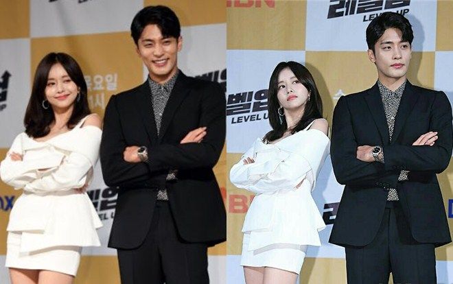 'Vợ cũ' Hyun Bin quyến rũ, e ấp bên trai đẹp Sung Hoon tại họp báo phim 'Level Up'