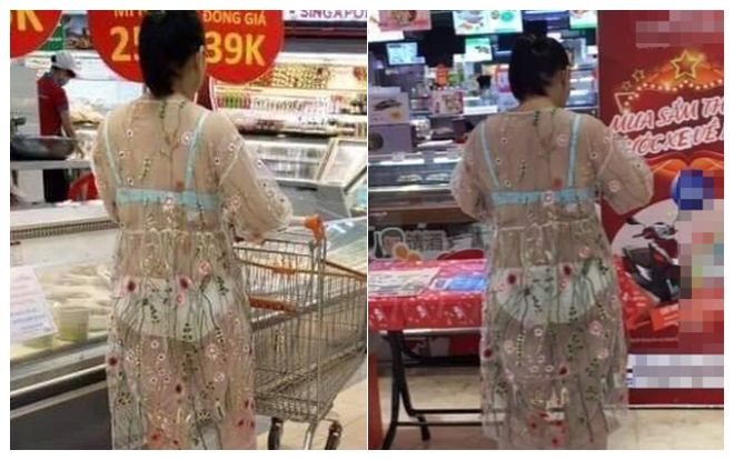 Thời trang tra tấn thị giác: Người phụ nữ gây hốt hoảng vì mặc váy ren mỏng như cởi trần ngay giữa siêu thị Hà Nội