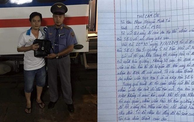 Hành khách vui mừng viết thư cảm ơn tổ tàu SE4 sau khi nhận lại số tài sản bỏ quên trên tàu