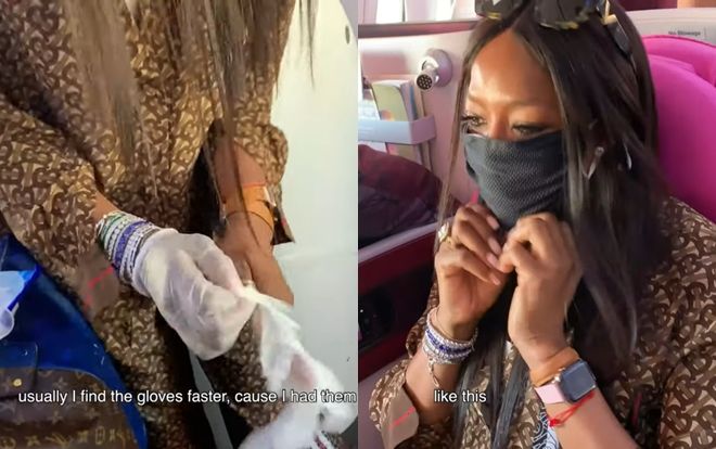 Lên máy bay khoang hạng nhất, Naomi Campbell vẫn cẩn thận lau sạch toàn bộ chỗ ngồi để giữ gìn vệ sinh