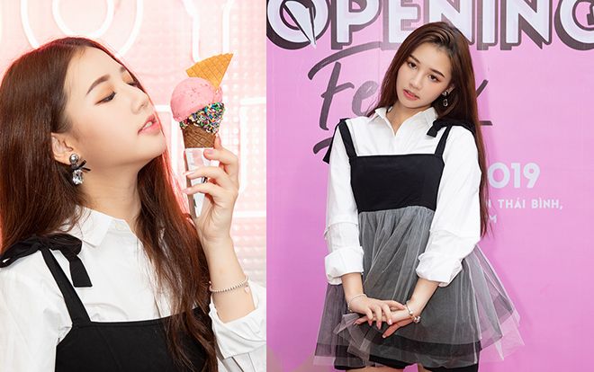 AMEE xinh tươi trong chiếc váy siêu ngắn, tạo dáng ngọt lịm bên cây cà-rem