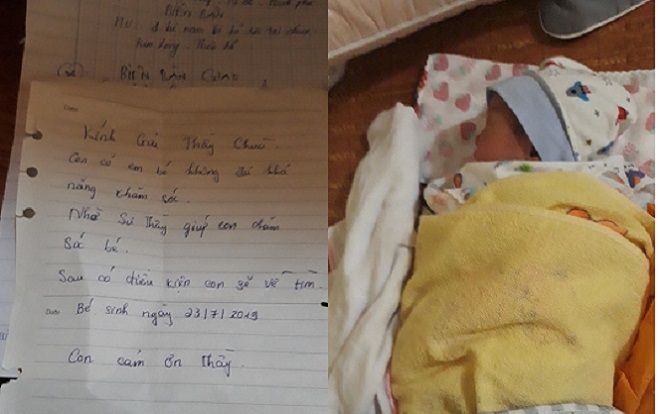 Bé sơ sinh bị bỏ rơi trước cửa chùa kèm lá thư ‘Nhờ sư thầy giúp con chăm sóc bé, sau này có điều kiện con sẽ về tìm'