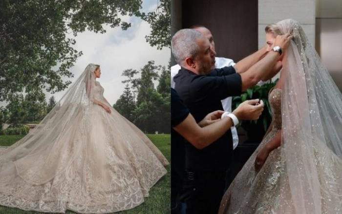 Ông trùm Haute Couture Elie Saab tự tay thiết kế váy cưới đính hàng nghìn viên pha lê Swarovski cho con dâu