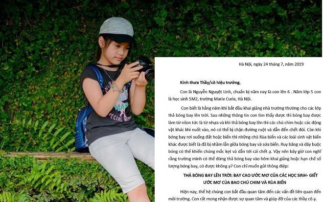 Cô học trò nhỏ viết tâm thư đề nghị không thả bóng bay trong lễ khai giảng khiến Hiệu trưởng xúc động và tự hào