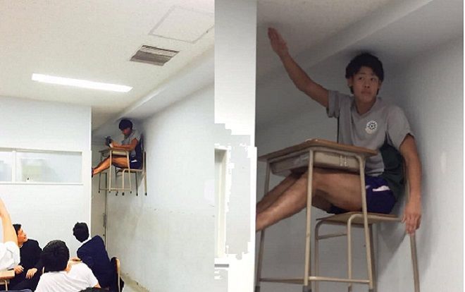 Nói chuyện quá nhiều trong giờ học, nam sinh bị giáo viên phạt ngồi lơ lửng trên không trung