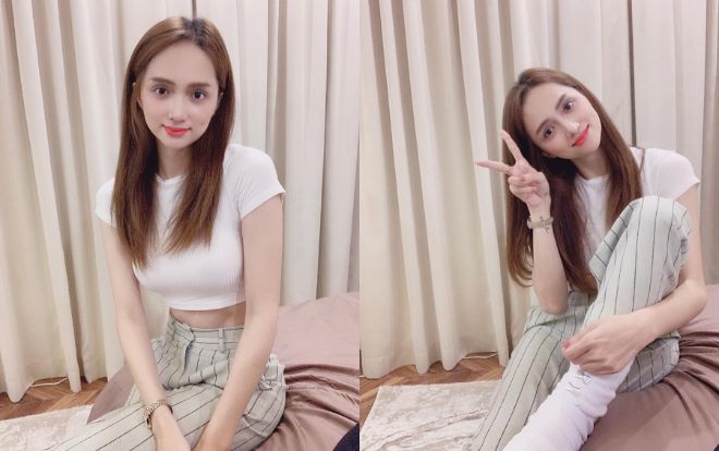 Cho dù chân có bó bột thì Hương Giang vẫn ghi điểm với vòng eo 'con kiến' trong thiết kế áo croptop