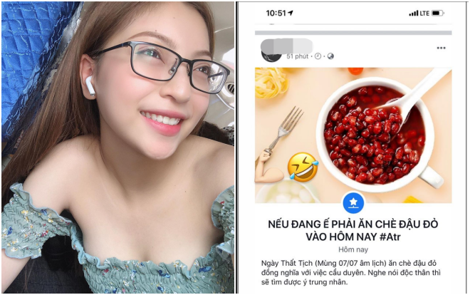 Nhật Lê chia sẻ bài viết 'ăn chè đậu đỏ vào Ngày Thất Tịch để thoát ế', gián tiếp thừa nhận cô đã độc thân?