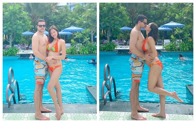 MC Phương Mai diện bikini khoe dáng nuột nà và bụng bầu hơn 5 tháng bên ông xã ngoại quốc