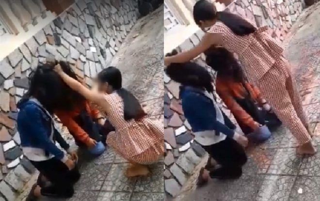 Clip nữ sinh 14 tuổi bắt 3 bạn quỳ gối xin lỗi, dùng dép tát tới tấp vào mặt: 'Nói với ba mẹ là giết luôn'