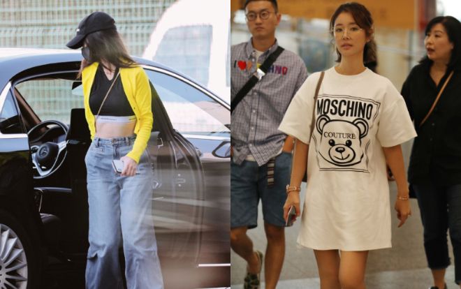 Cùng xuất hiện tại sân bay, Angelababy khoe eo con kiến, Lâm Tâm Như thì giấu quần gợi cảm