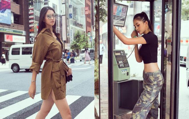 Hoa hậu Tiểu Vy khoe eo thon cực chất trên đường phố Nhật