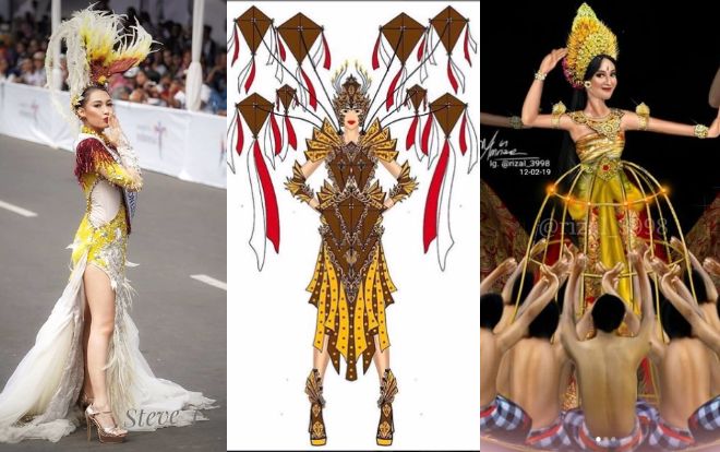 Fan Hoàng Thùy bất ngờ vì 'Cánh diều vàng' xuất hiện trong trang phục dân tộc của Hoa hậu Hoàn vũ Indonesia
