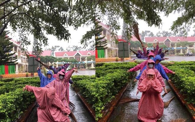 Đi lao động đầu năm gặp trời bất chợt đổ mưa, nhóm học sinh ĐakLak 'cho ra lò' bộ ảnh cực hài hước khiến CĐM thích thú