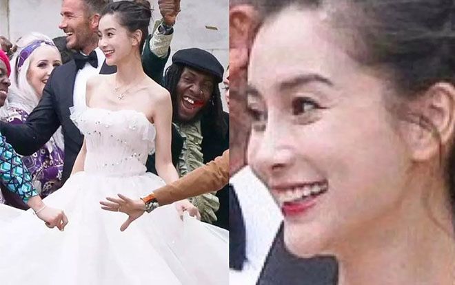 Ảnh chưa qua chỉnh sửa khi gánh đôi với David Beckham, Angelababy lộ dấu hiệu tuổi tác với vết chân chim
