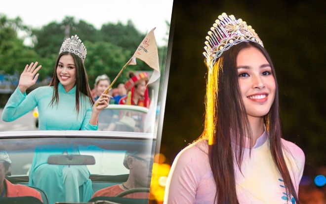 Hoa hậu Tiểu Vy rạng rỡ tại quê nhà Hội An, đội vương miện 'vô giá' diễu hành trên xe cổ