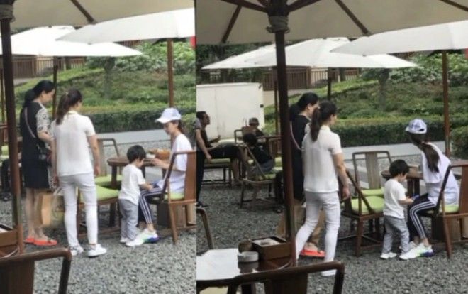 Angelababy không trang điểm, ăn mặc đơn giản dẫn Tiểu Hải Miên đi chơi