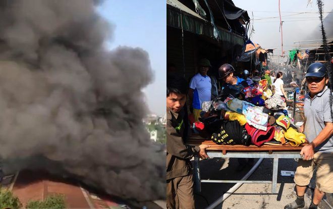 Cháy lớn nhiều ki ốt tại chợ Tó, tiểu thương hốt hoảng ôm hàng hoá tháo chạy ra ngoài