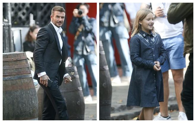 David Beckham gây chú ý khi đưa con gái út Harper tới phim trường đóng quảng cáo