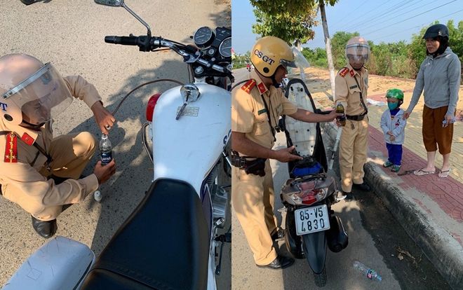 Hành động đẹp của hai chiến sĩ CSGT khi ứng cứu hai mẹ con đang loay hoay vì hết xăng giữa đường được cộng đồng mạng khen ngợi