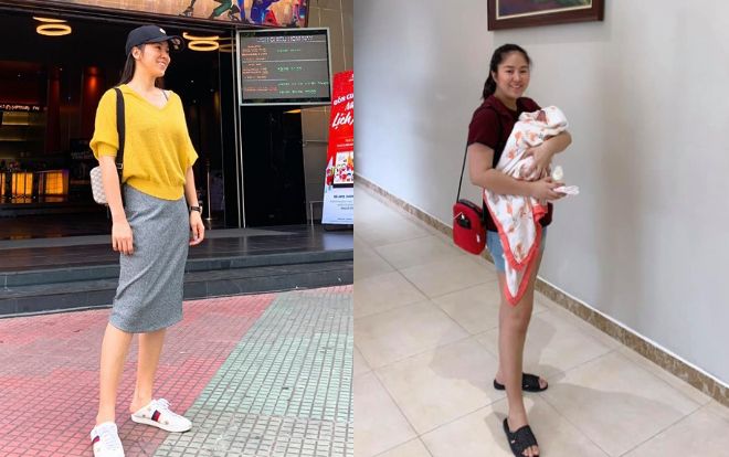 Lê Phương tự so sánh hình ảnh của mình trước và sau khi làm mẹ bỉm sữa