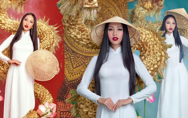 Thu Hiền diện áo dài trắng, mang rồng vàng quyền lực thi National Costume - Miss Asia Pacific Int' 2019