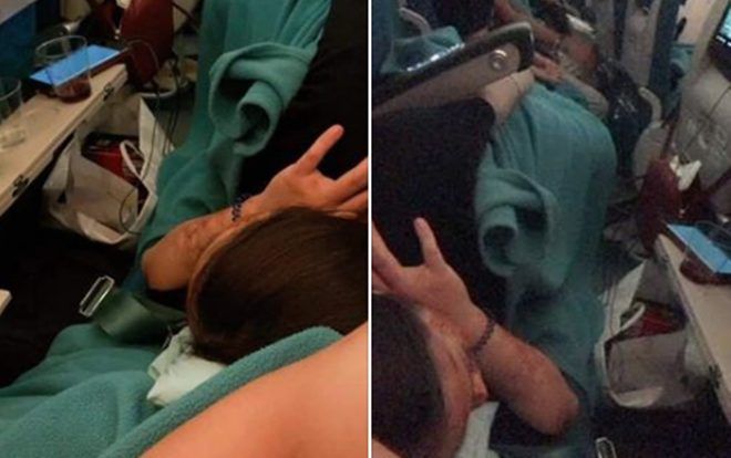 Nữ hành khách vô tư nằm dài trên máy bay, lật luôn thành ghế ngả đầu vào đùi người khác suốt chặng đường 4 giờ đồng hồ