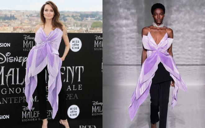Angelina Jolie tiếp tục khiến khán giả trầm trồ khi diện cây đồ tím sương sương đẹp hơn cả mẫu của hãng