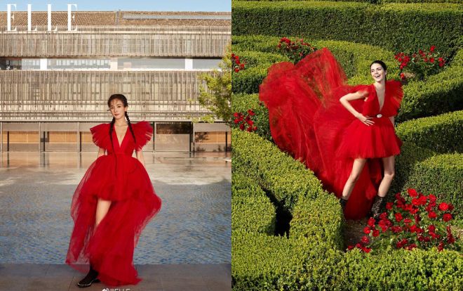 Không những đóng quảng cáo chung, Dương Mịch còn đụng hàng Kendall Jenner với váy xẻ ngực gợi cảm