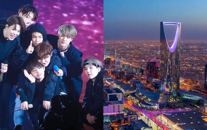 Nhiều toà nhà ở Ả-rập Xê-út bật đèn tím chào đón BTS sang biểu diễn