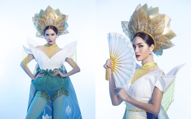 Hoàng Hạnh mang cả hồ sen lên trang phục dân tộc đính 5000 viên pha lê, quyết 'chặt banh' Miss Earth 2019
