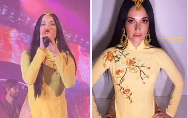 Nữ ca sĩ từng đoạt giải Grammy bị chỉ trích vì mặc áo dài không quần phản cảm