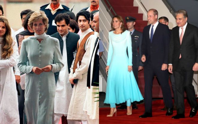 Công nương Kate diện đầm xanh giống mẹ chồng Diana khi đến Pakistan