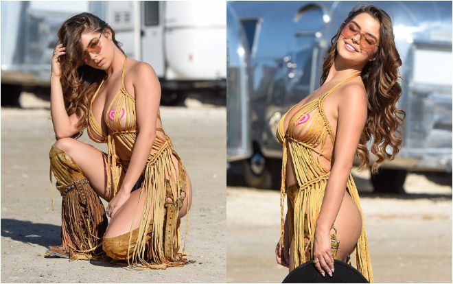 Phiên bản Kim Kardashian nước Anh mặc đồ tua rua , cắt xẻ khoe trọn ba vòng 'đốt mắt' người nhìn